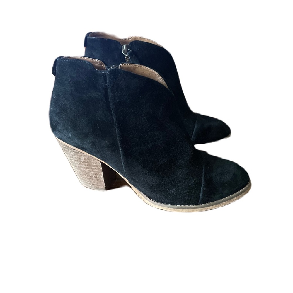 Susina Boots Womens 8.5 Ankle Booties Heels Black Leather Suede Side Zip Classic